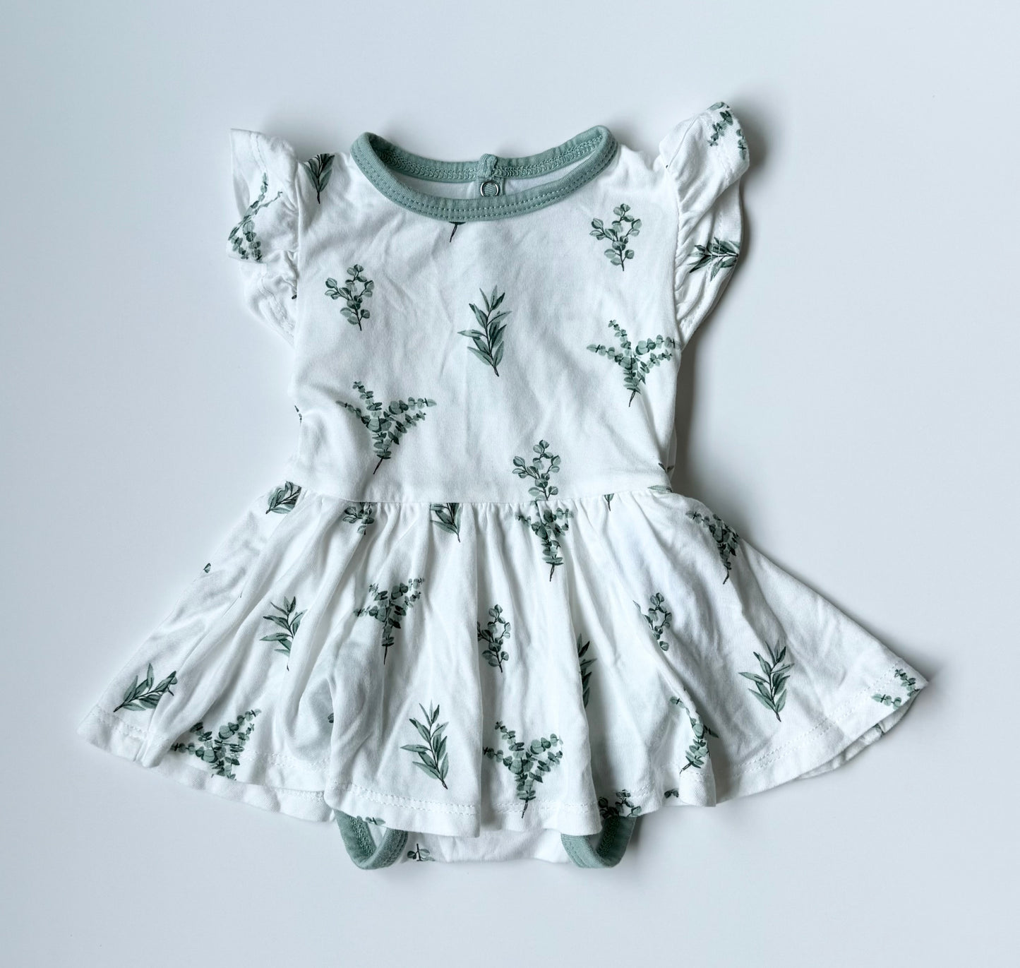 Kyte Eucalyptus Short Sleeve Twirl Bodysuit Dress (0-3 Months)
