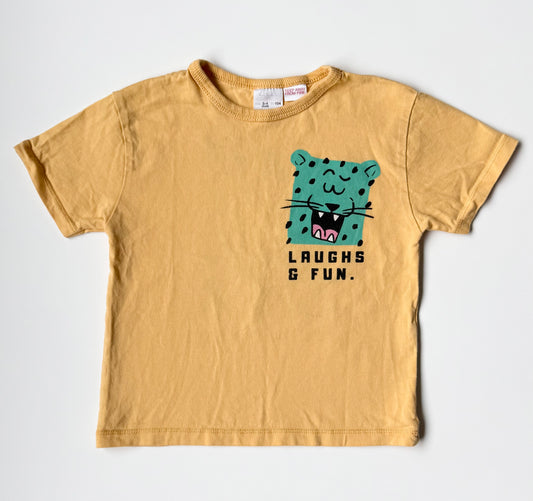Zara Yellow & Green Tiger “Laughs & Fun” T-Shirt (3-4 Years)