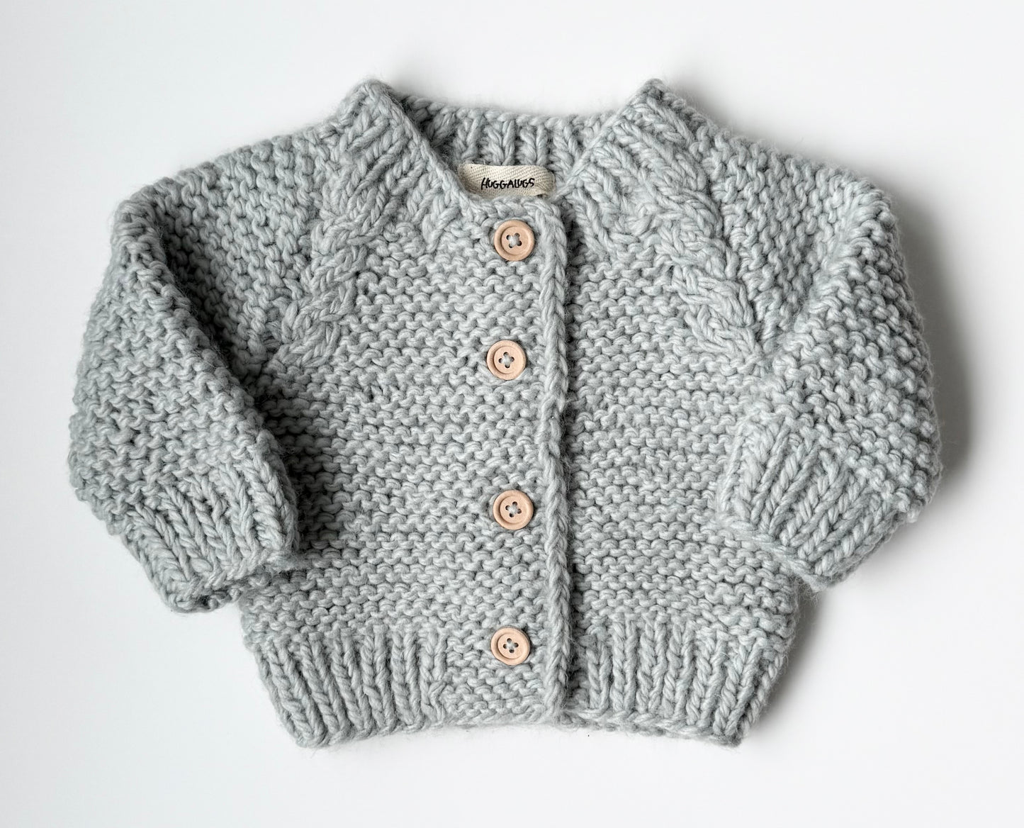 Huggalugs Grey Garter Stitch Chunky Knit Cardigan Sweater (6-12 Months)