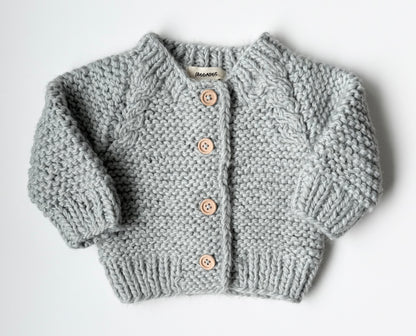 Huggalugs Grey Garter Stitch Chunky Knit Cardigan Sweater (6-12 Months)