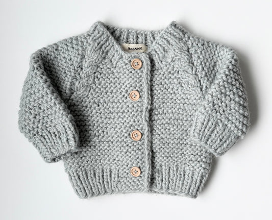 Huggalugs Grey Garter Stitch Chunky Knit Cardigan Sweater (6-12 Months)