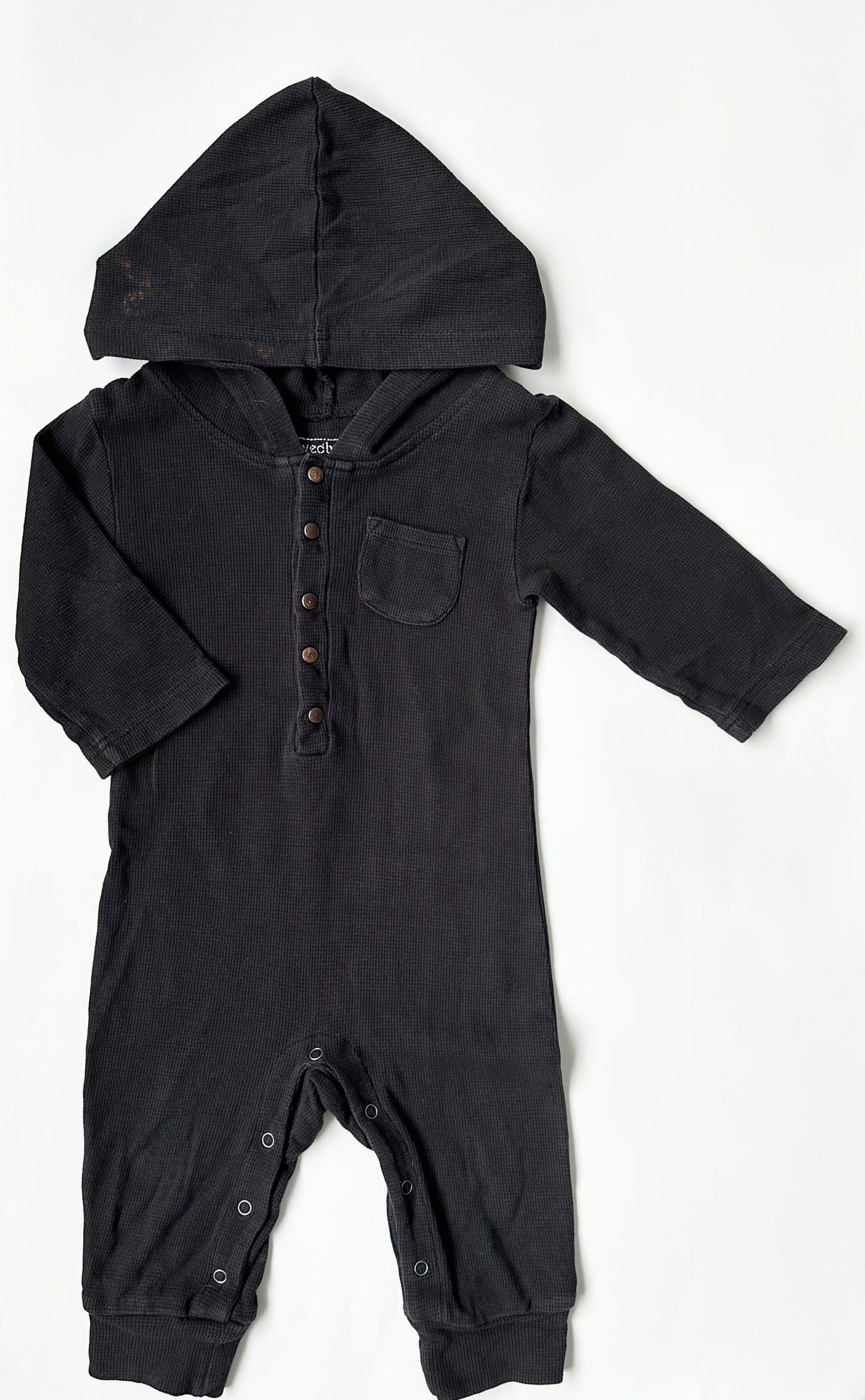 L’oved Baby Black Waffle Hooded Jumpsuit (18-24 Months)