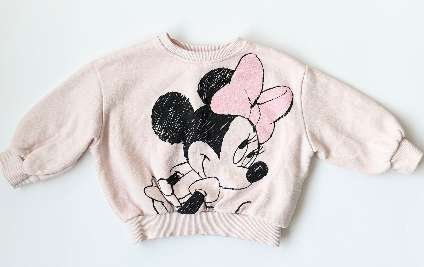 Zara x Disney Pink Minnie Mouse Sparkle Bow Crewneck Sweater (12-18 Months)