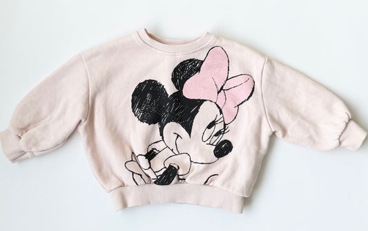 Zara x Disney Pink Minnie Mouse Sparkle Bow Crewneck Sweater (12-18 Months)