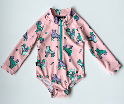 Birdz Pink Rollerskating Long Sleeve One Piece Swimsuit (3-6 Months)