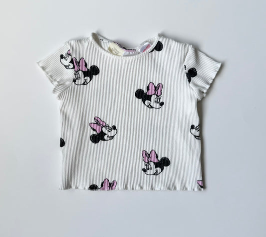 Zara x Disney Minnie Mouse White Ribbed T-Shirt (9-12 Months)