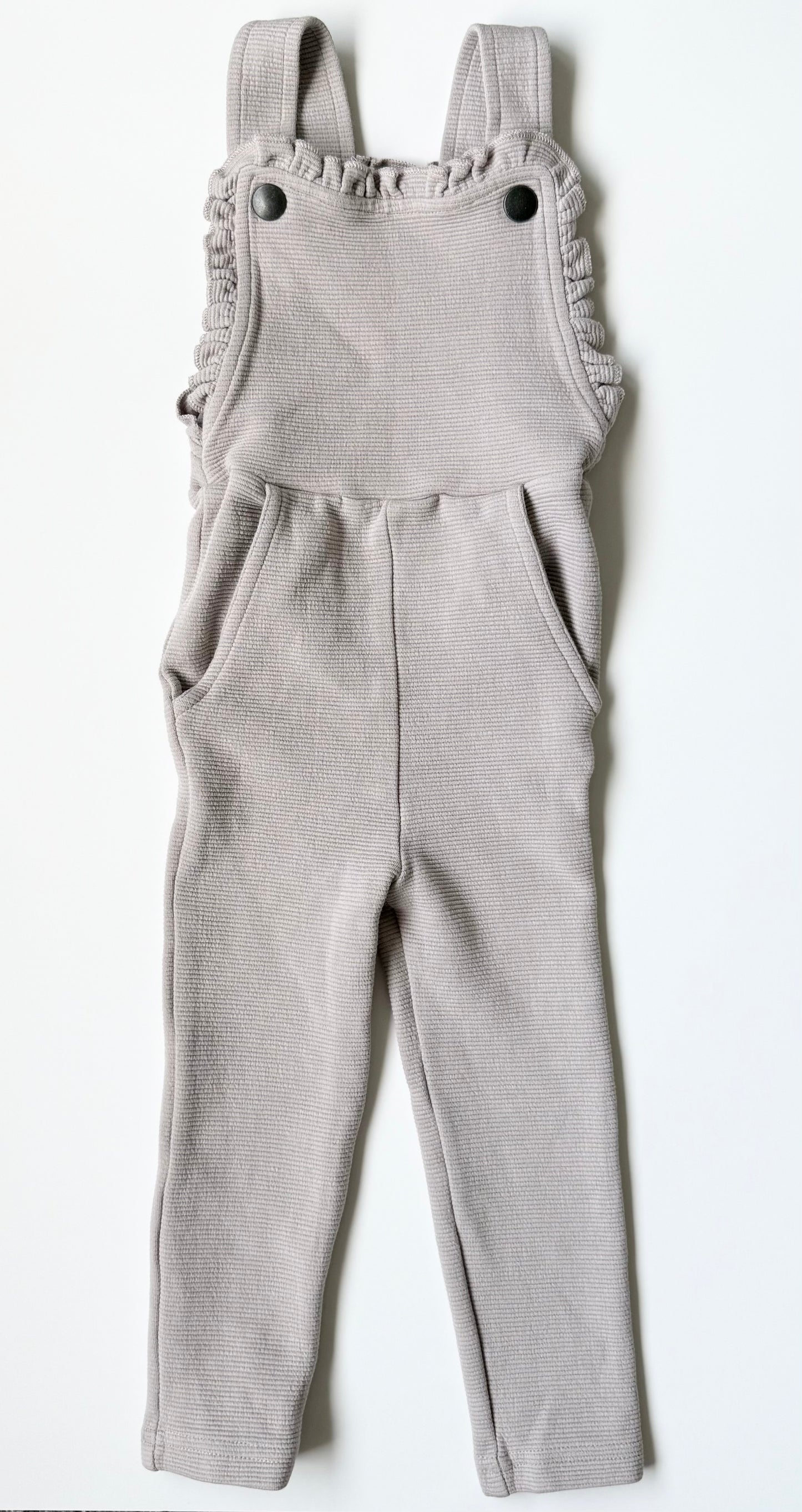 L’oved Baby Light Grey Ribbed Fabric Overalls (18-24 Months)