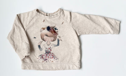 Zara Beige Floral Girl Sweater (12-18 Months)