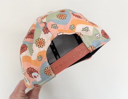 Headster Orange Retro Flowers SnapBack Hat (52CM)