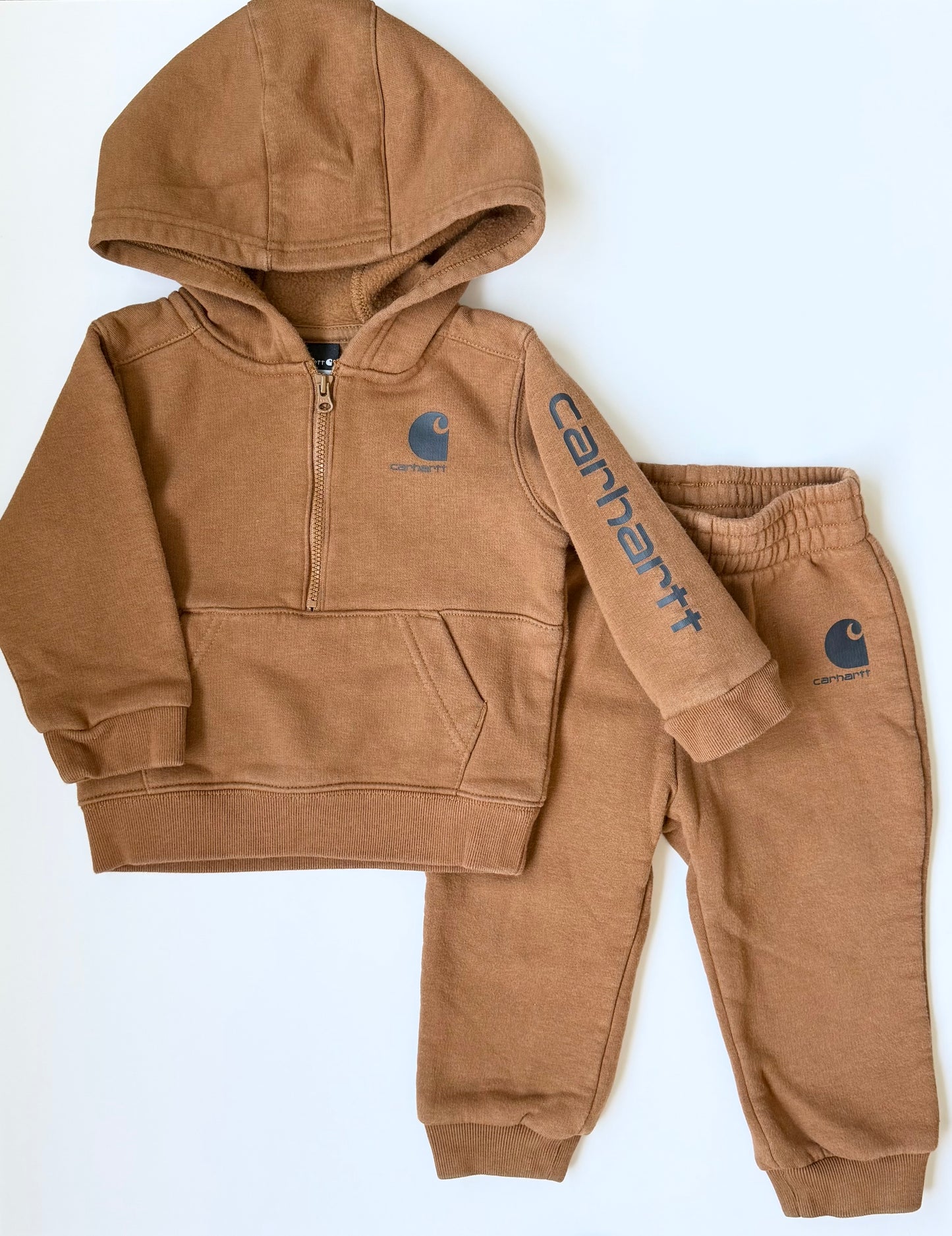 Carhartt Brown Half Zip Hooded Sweater & Matching Pants Set (12 Months)