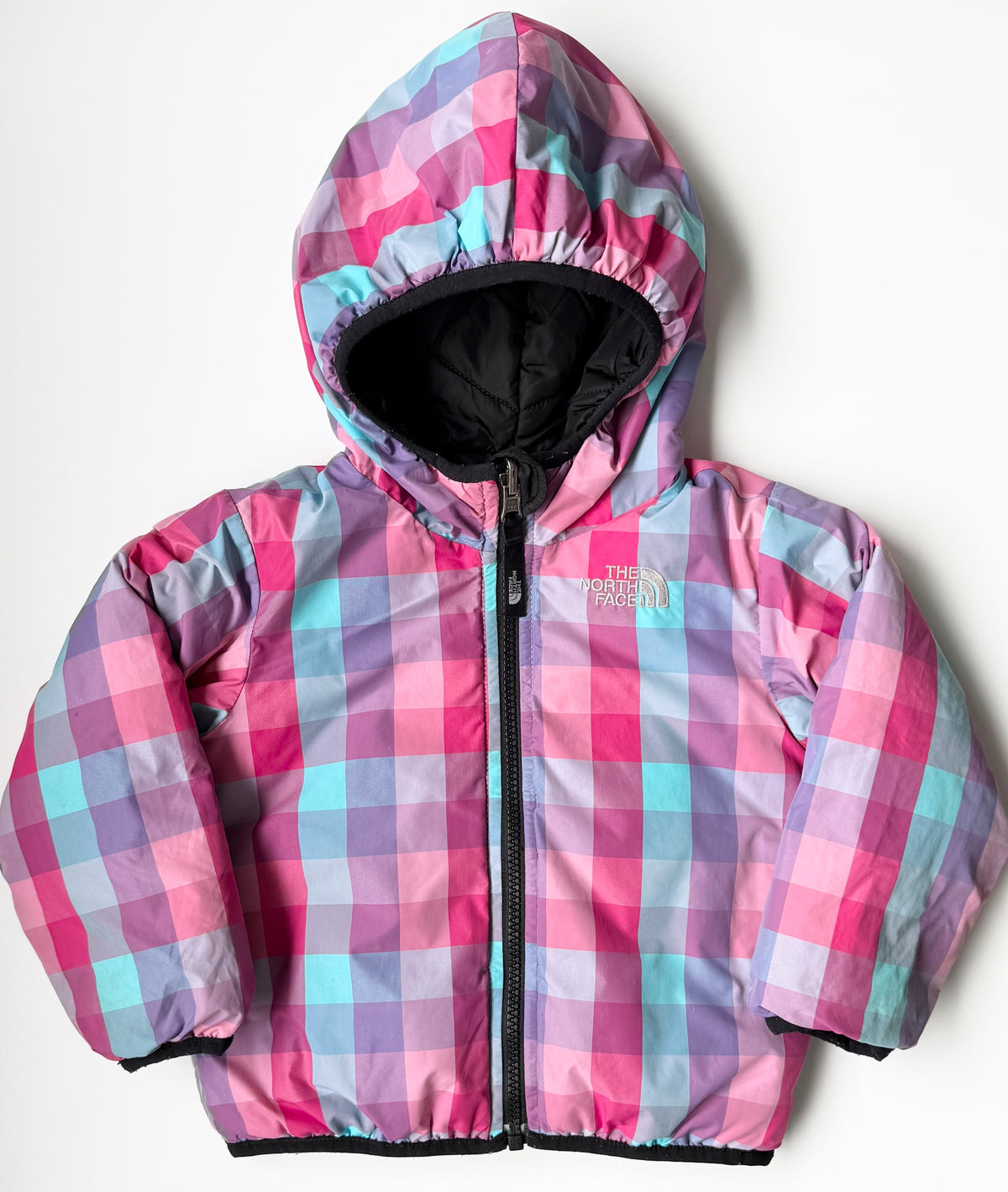 The North Face Moondoggy Black & Pastel Plaid Puffer Reversible Jacket (2T)