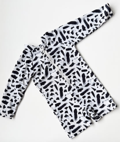 Current Tyed White & Black Strokes Sunsuit (12 Months)
