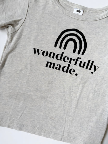 Little & Livey Light Grey Heathered “Wonderfully Made” T-Shirt (3/4 Years)