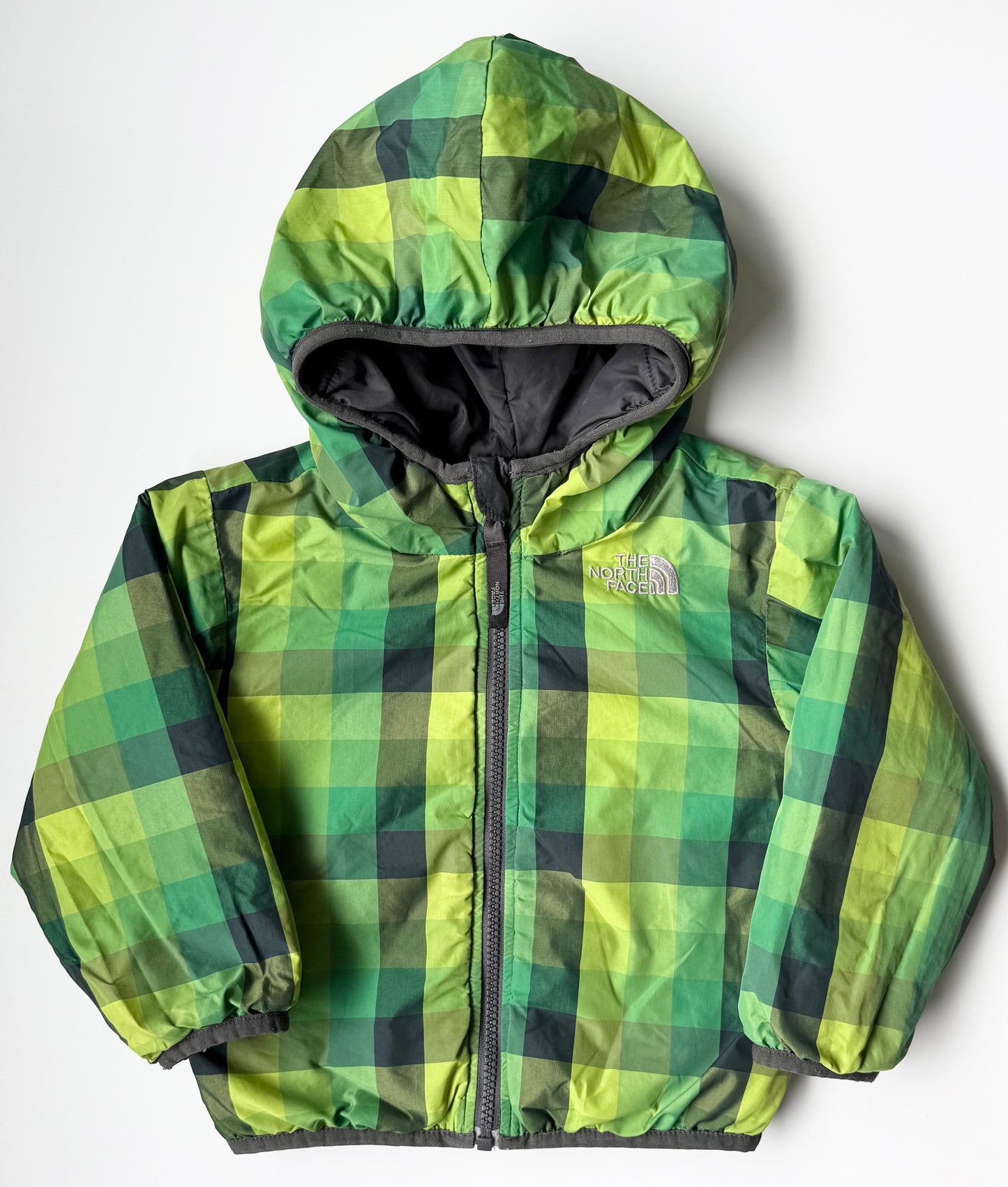 The North Face Perrito Grey & Green Plaid Reversible Jacket (2T)
