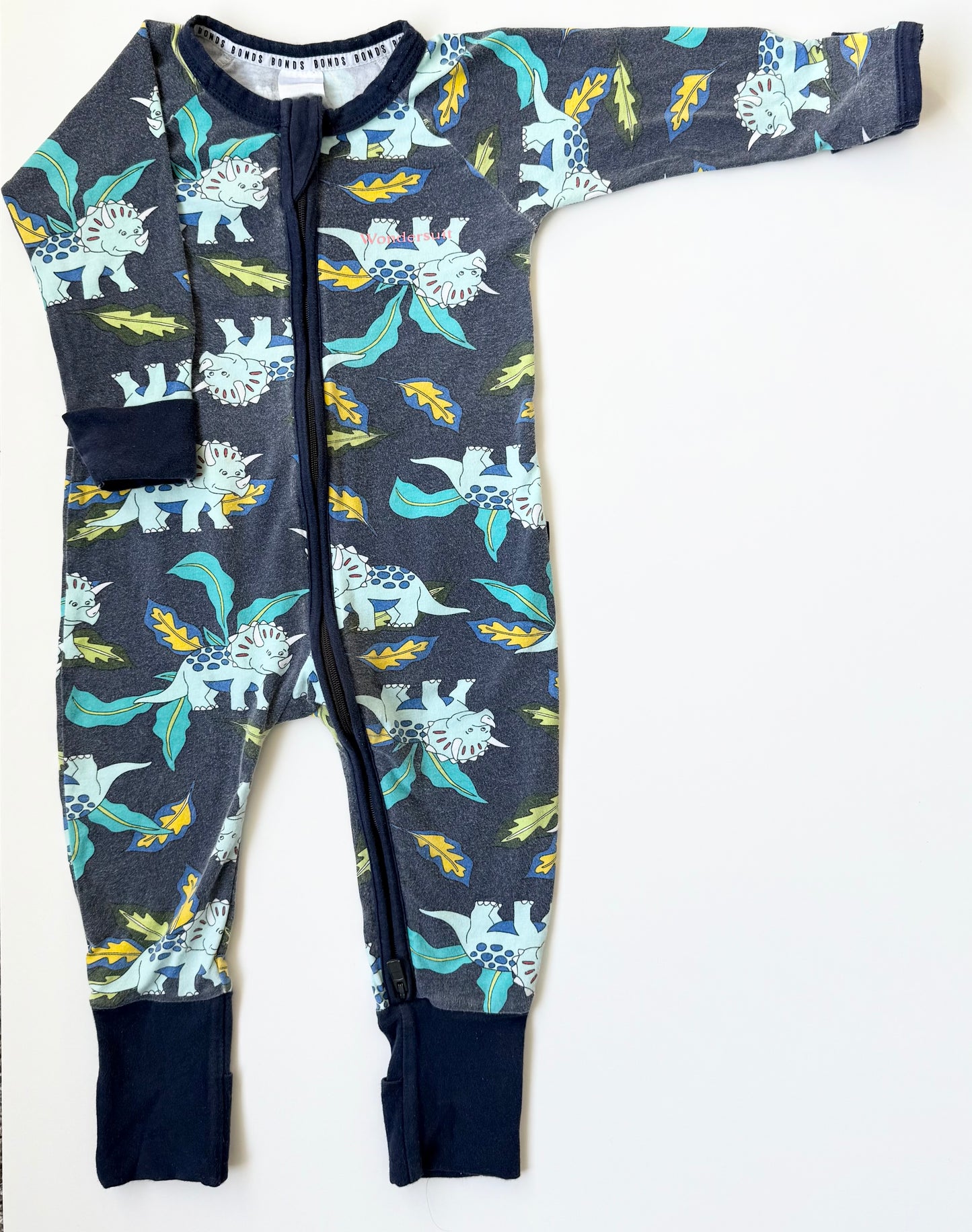 Bonds Wondersuit Blue Dinosaurs Sleeper Romper (6-12 Months)