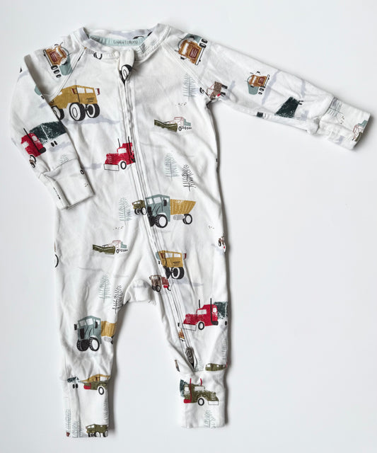 Loulou Lollipop White Trucks Sleeper Romper (3-6 Months)