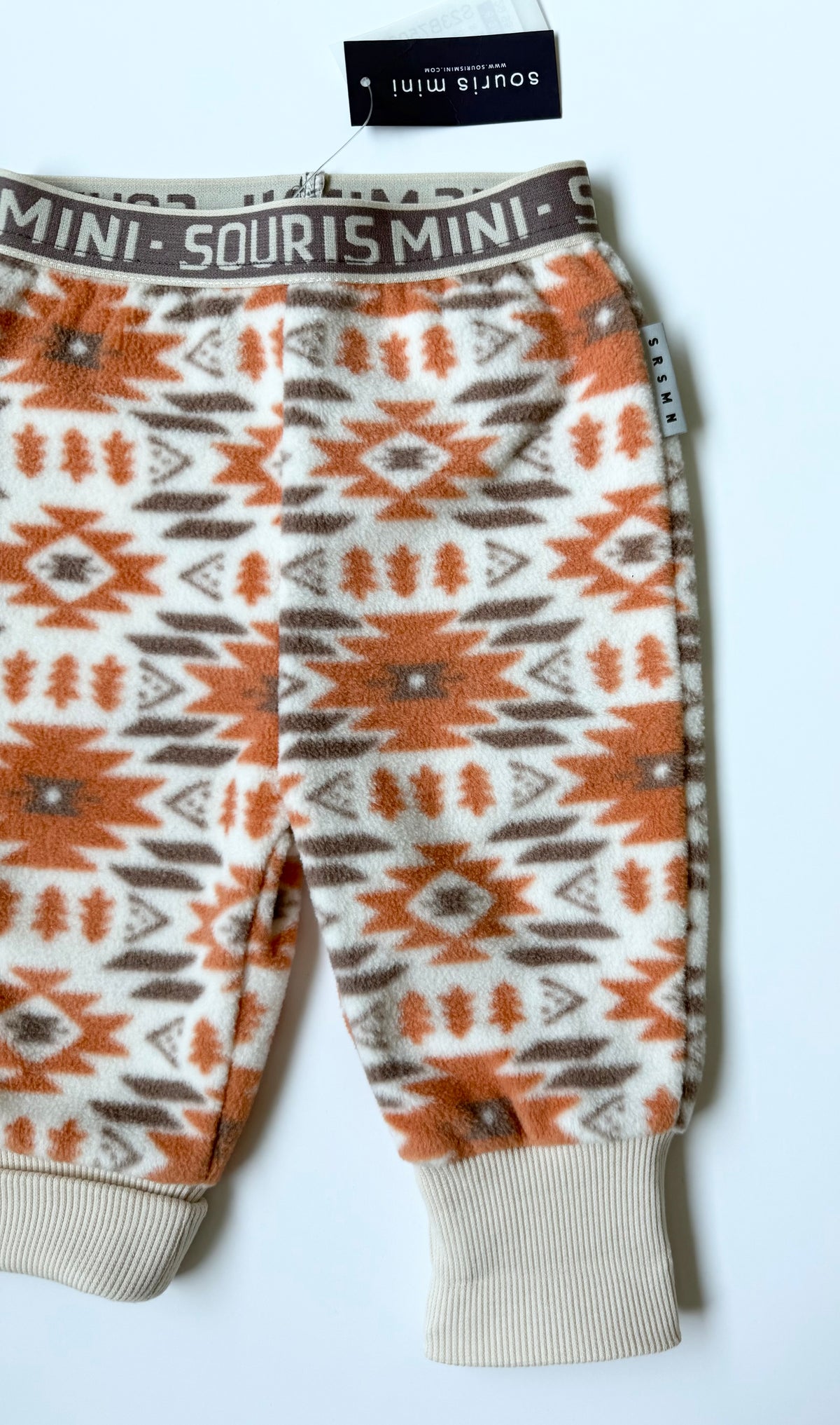 Souris Mini Orange & Brown Geometric Fleece Pants (6-9 Months)