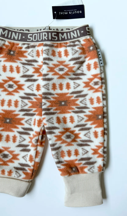 Souris Mini Orange & Brown Geometric Fleece Pants (6-9 Months)
