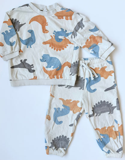 H&M Blue & Orange Dinosaurs Sweater & Pants Set (12-18 Months)