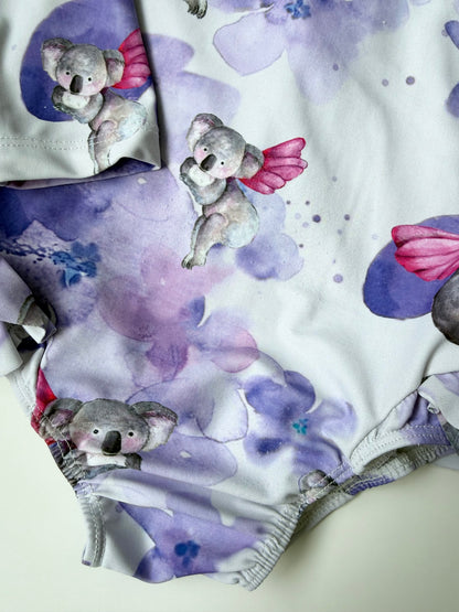 Cheeky Chickadee Purple Koala Long Sleeve One Piece Swimsuit (3T)