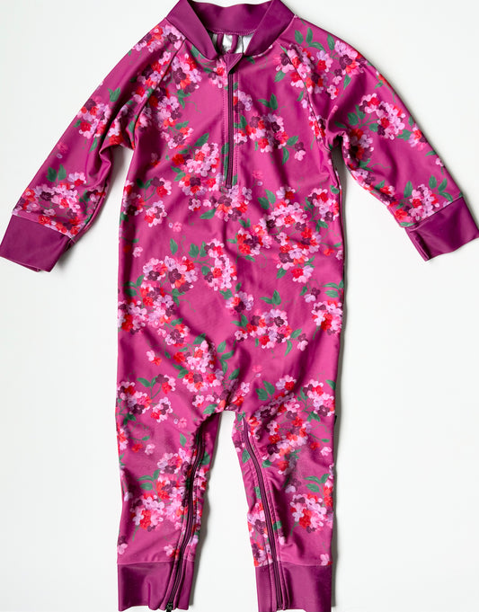 Honeysuckle Swim Purple Floral Full Coverage Sunsuit (18-24 Months)