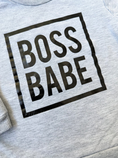 MI & FI Grey “Boss Babe” Pullover (6-12 Months)
