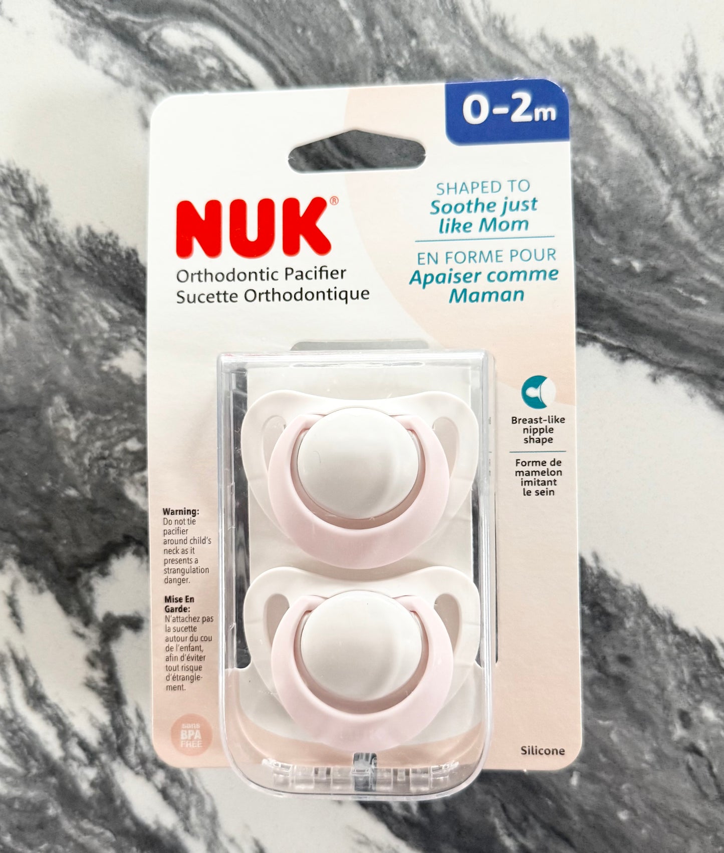 NUK Orthodontic White & Light Pink Pacifiers - New