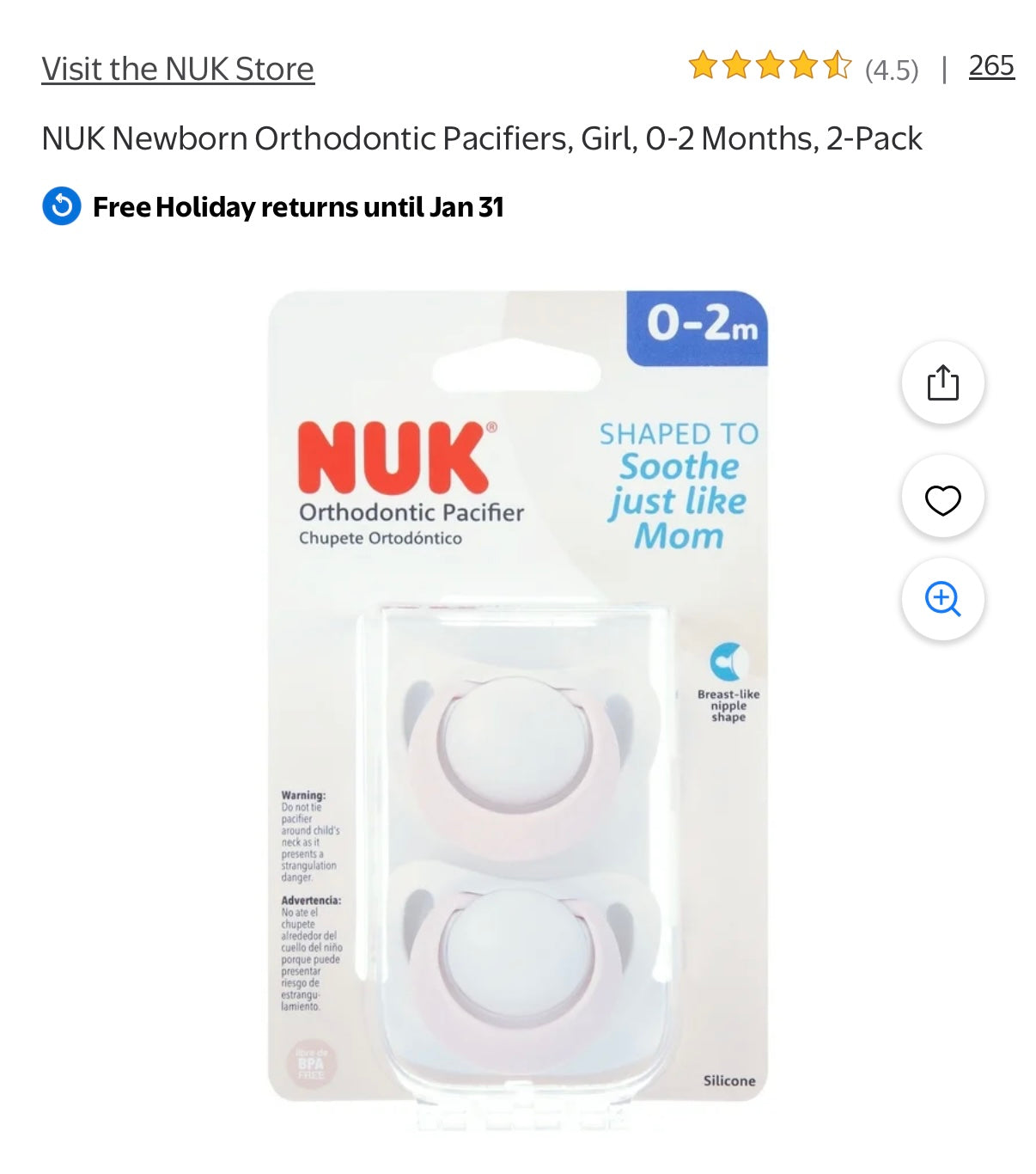 NUK Orthodontic White & Light Pink Pacifiers - New