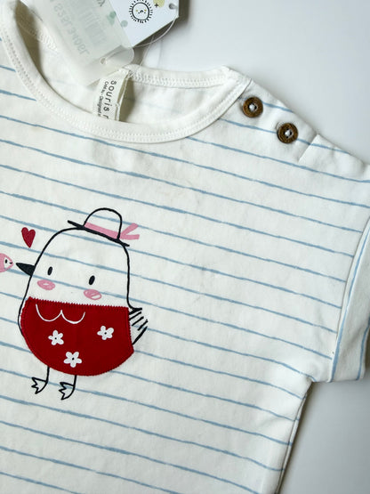 Souris Mini White & Blue Striped Birdie Short Sleeve - New (6-9 Months)