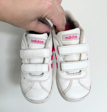 Adidas VL Court 2.0 White & Pink Stripe Velcro Sneakers (8)