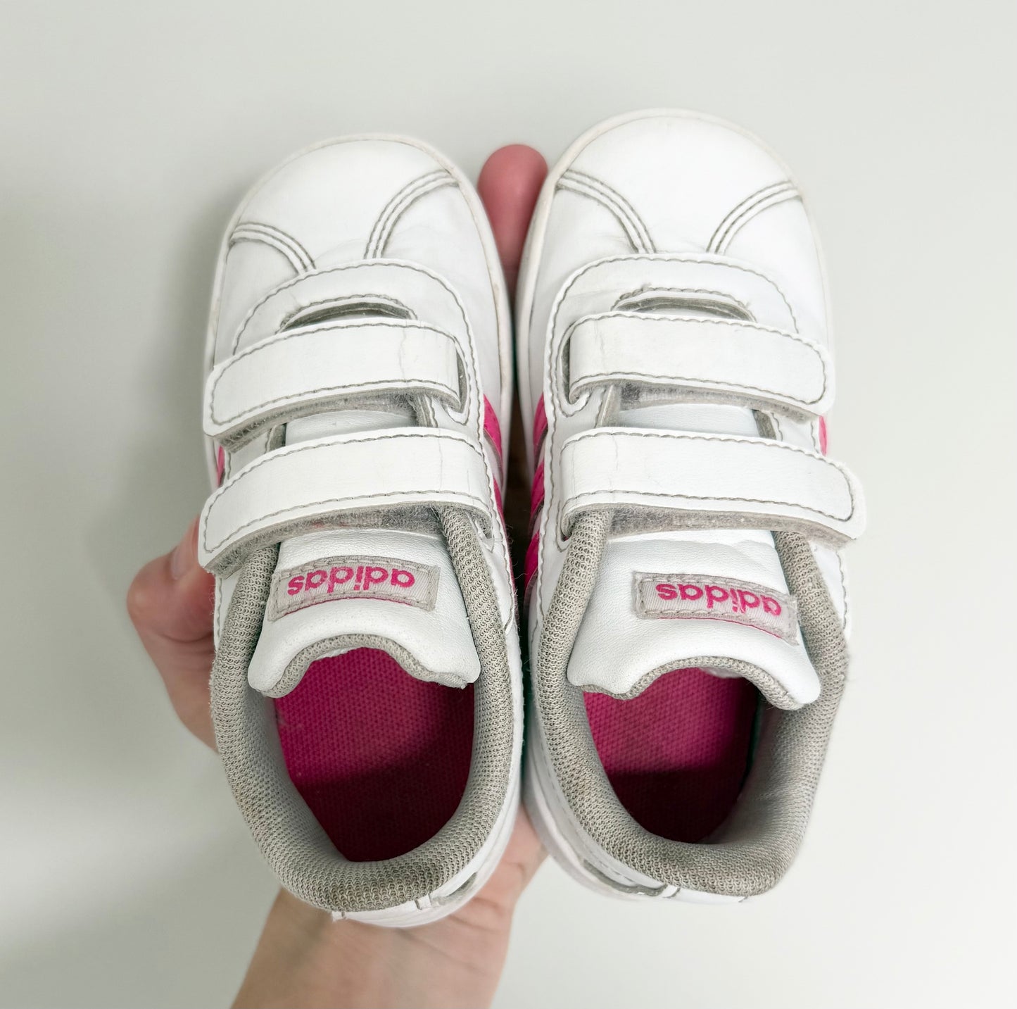 Adidas VL Court 2.0 CMF White & Pink Stripe Velcro Sneakers (7)