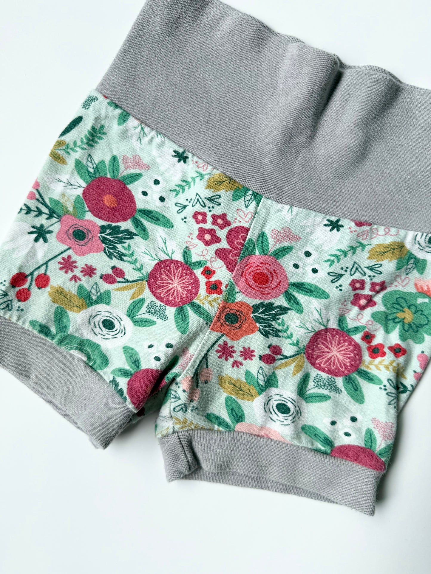 Blankaroo Handmade Grey & Colorful Floral Shorts (6-12 Months)