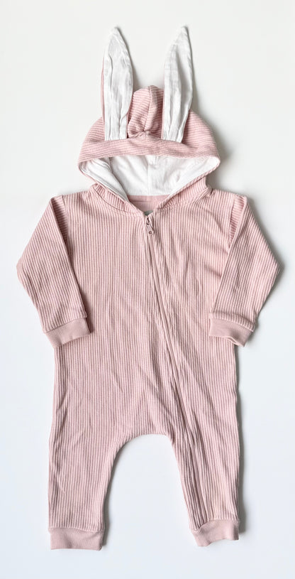 The Littlest Pink Ribbed Hooded Bunny Jumpsuit (12-18 Months)