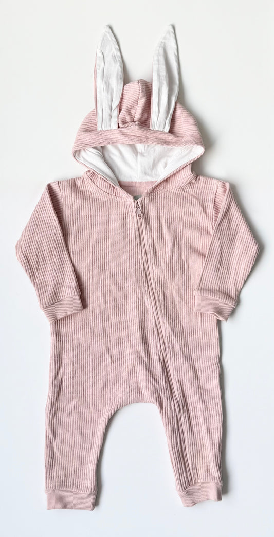 The Littlest Pink Ribbed Hooded Bunny Jumpsuit (12-18 Months)