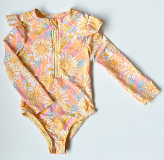 George Yellow & Pink Floral Long Sleeve One Piece Swimsuit (4T)