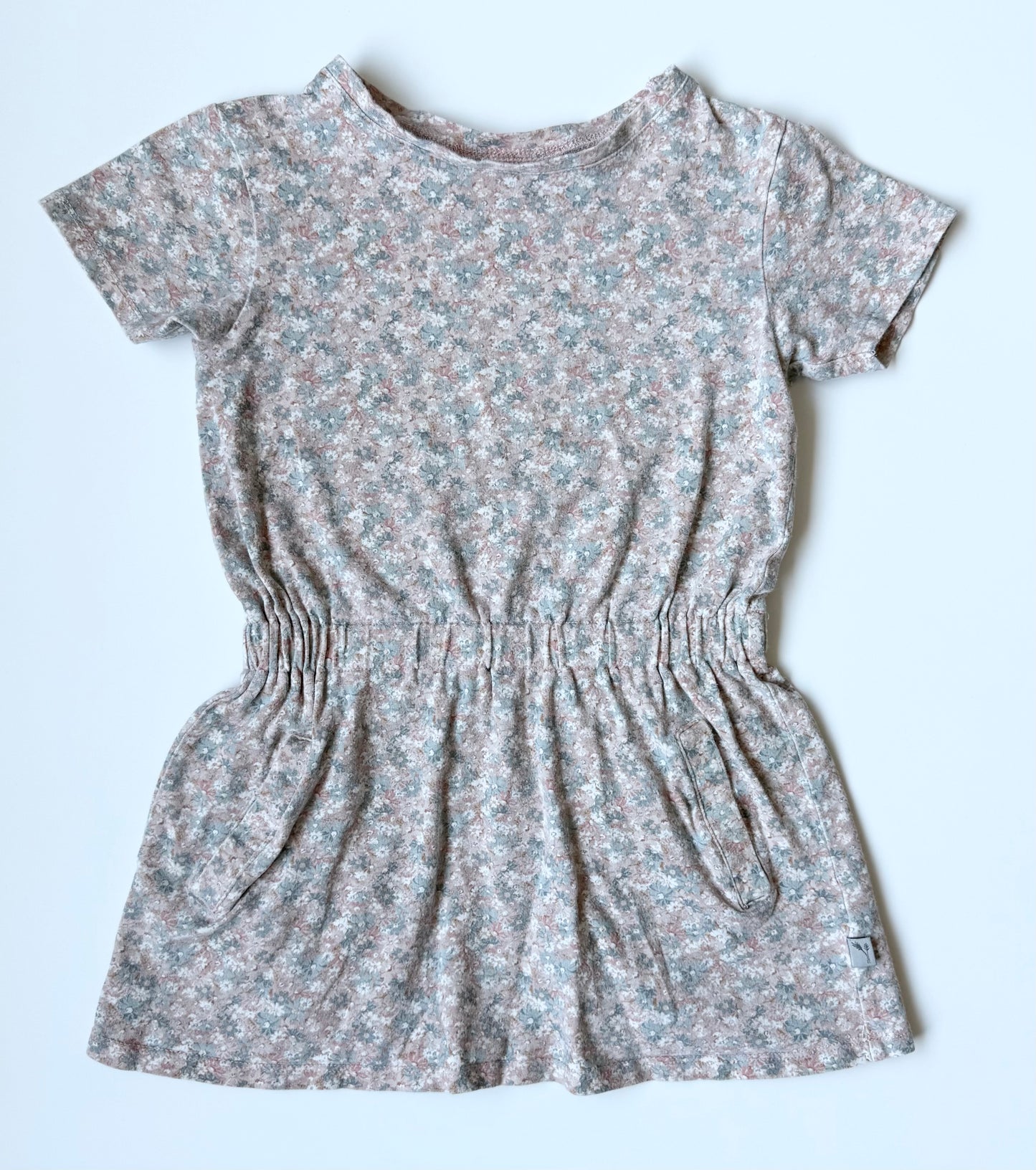 Wheat Light Pink & Blue Dainty Flowers Short Sleeve Dress (4 Years)