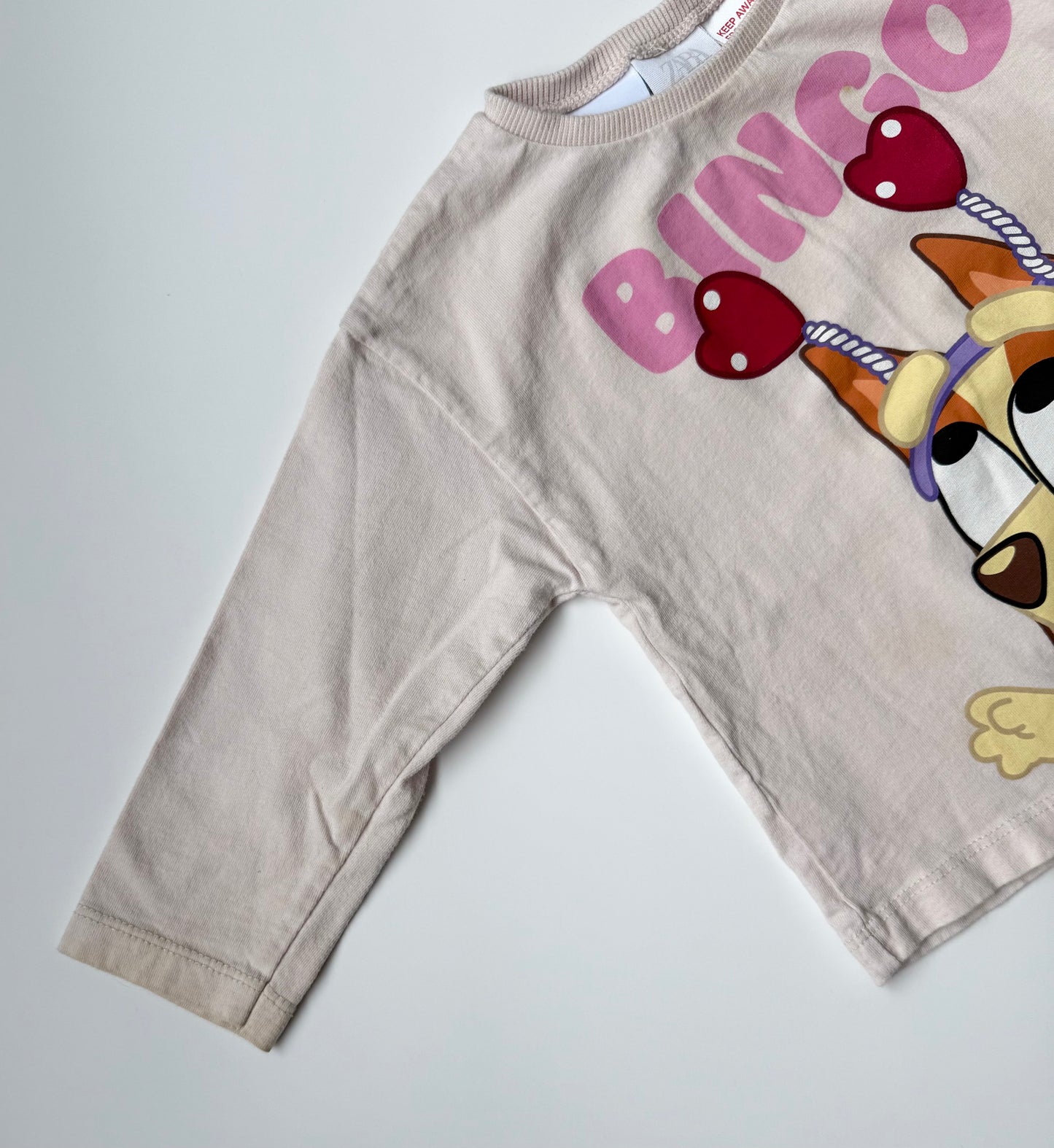 Zara x Bluey Light Pink “Bingo” Heart Headband Long Sleeve (12-18 Months)