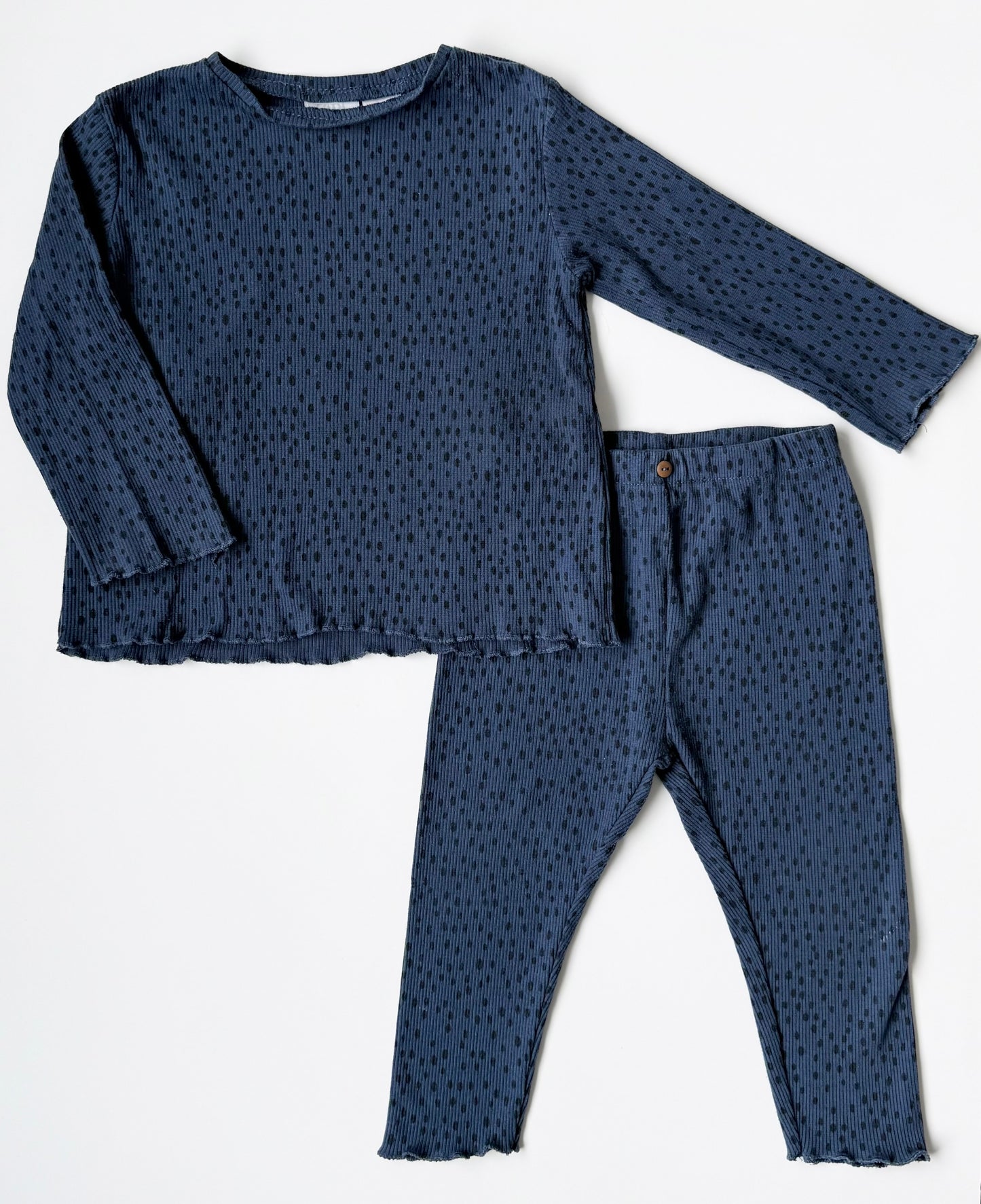 Zara Blue & Black Speckled Ribbed Long Sleeve & Leggings Set (12-18 Months)