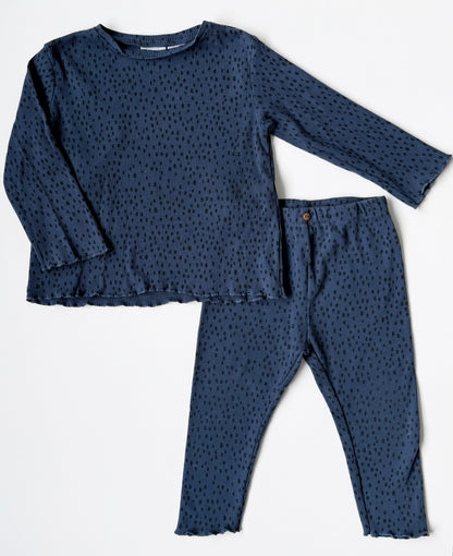Zara Blue & Black Speckled Ribbed Long Sleeve & Leggings Set (12-18 Months)