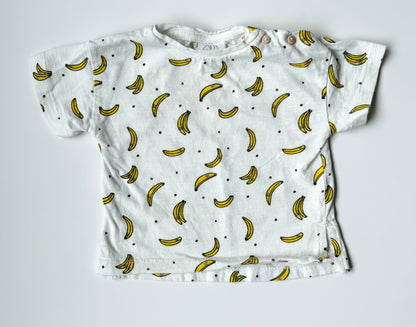 Zara White Bananas T-Shirt (6-9 Months)