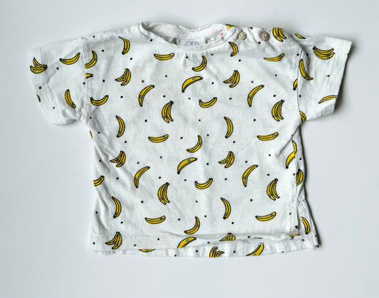 Zara White Bananas T-Shirt (6-9 Months)