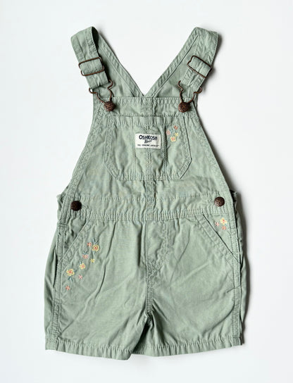OshKosh Light Green & Embroidered Flowers Shorty Overalls (24 Months)