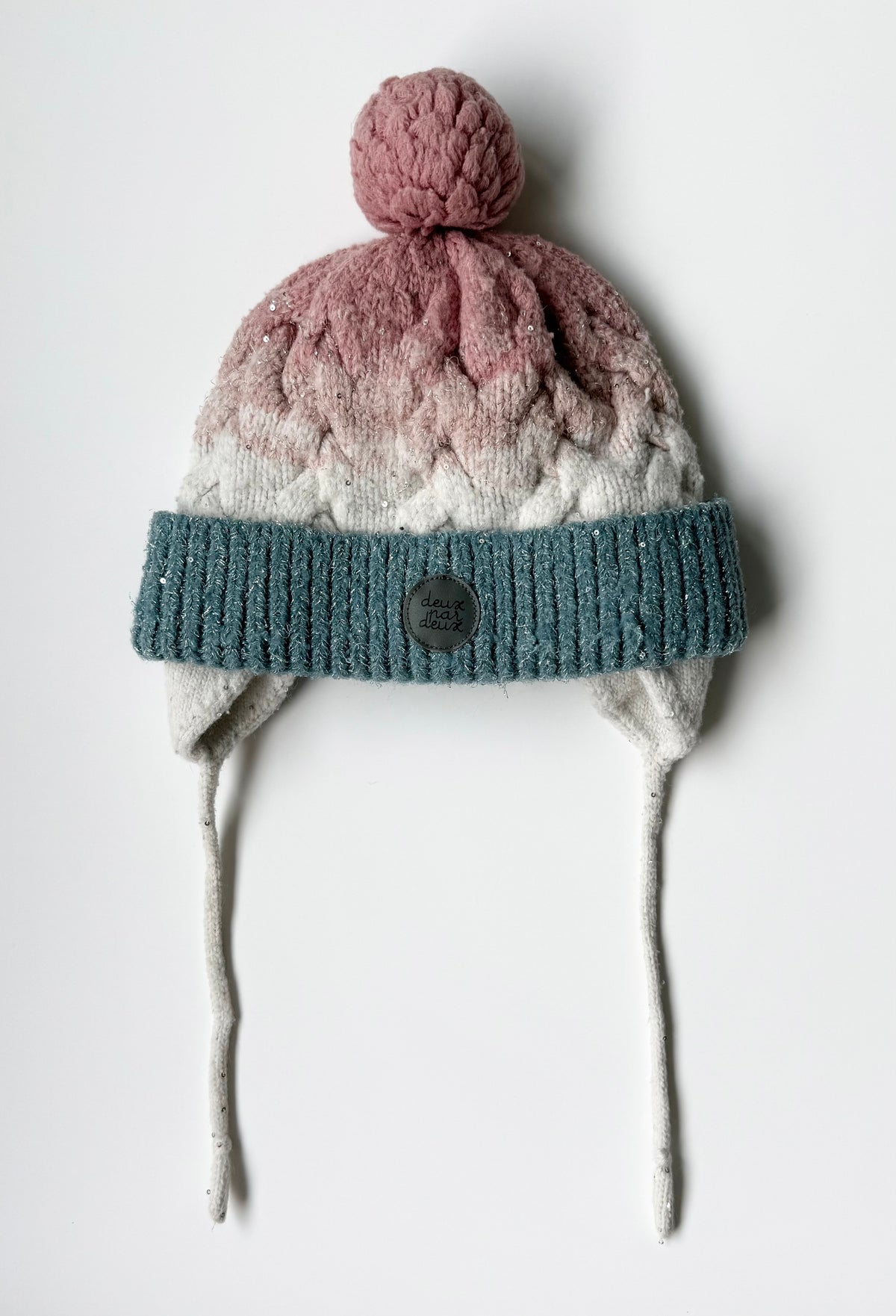 Deux Par Deux Blue & Pink Sparkle Knit Pom Toque (2/4 Years)