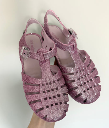 Mini Melissa Possession Pink Glitter Sandals (Kids 3)