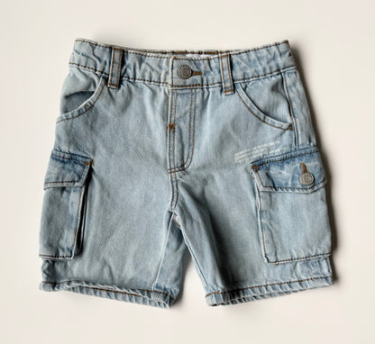 Zara Light Wash Jean Cargo Shorts (18-24 Months)