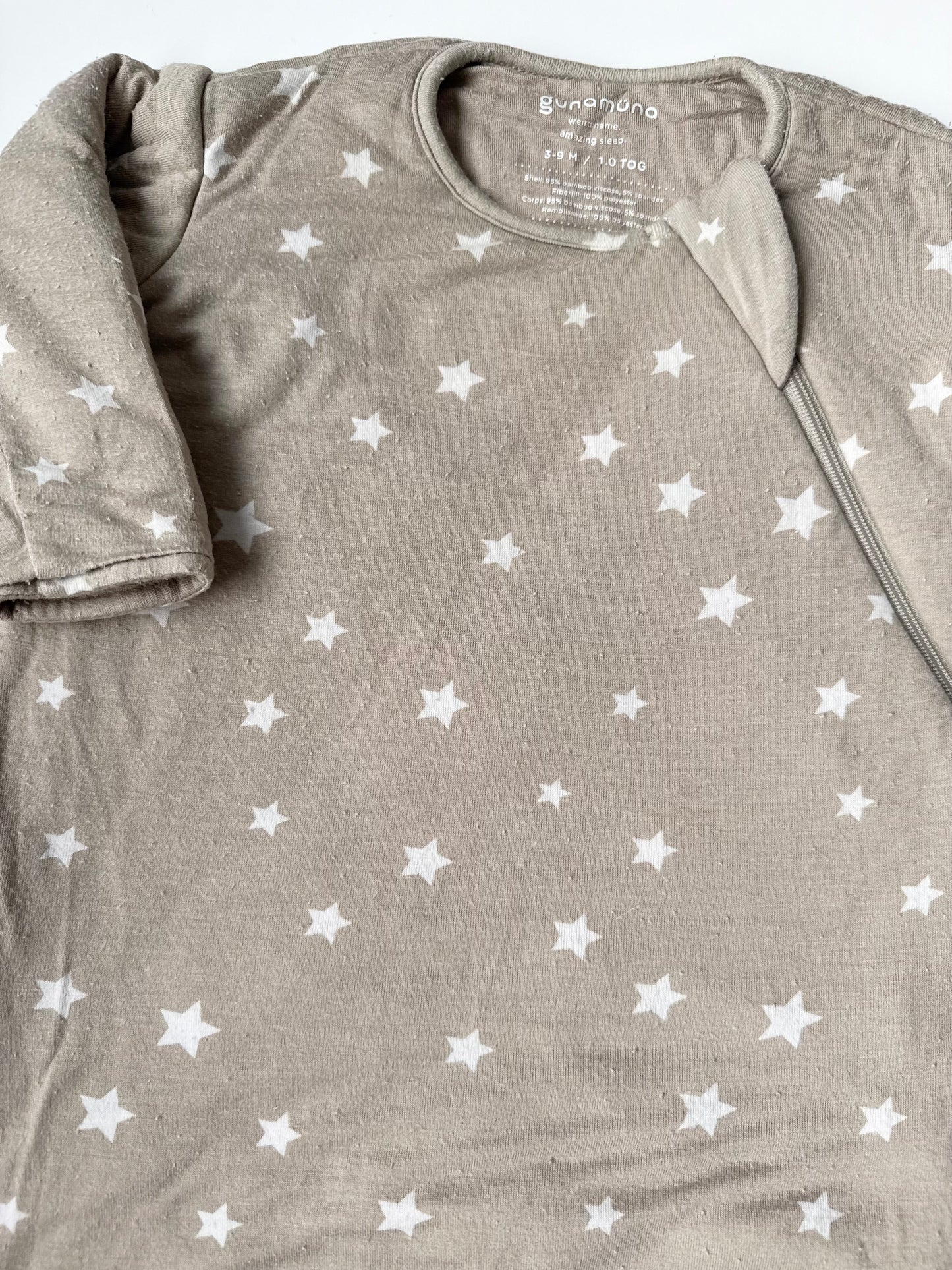 Gunamuna Beige & White Stars Long Sleeve Sleep Sack (3-9 Months)