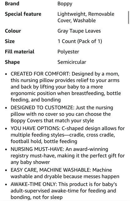 Boppy Original Feeding & Infant Support Pillow - White & Grey Leaves