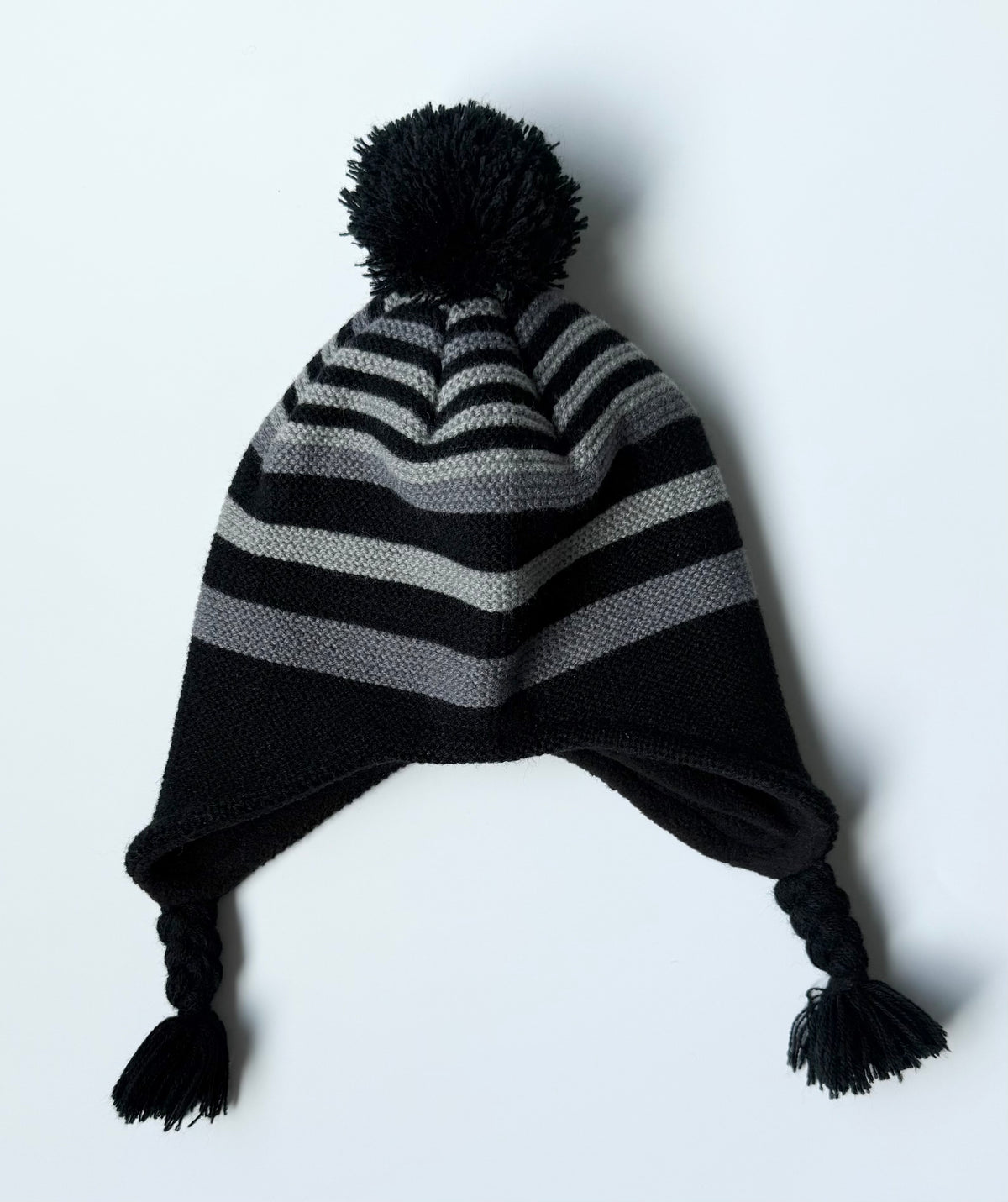 Kombi Black & Grey Striped Trapper Pom Hat (12-24 Months)