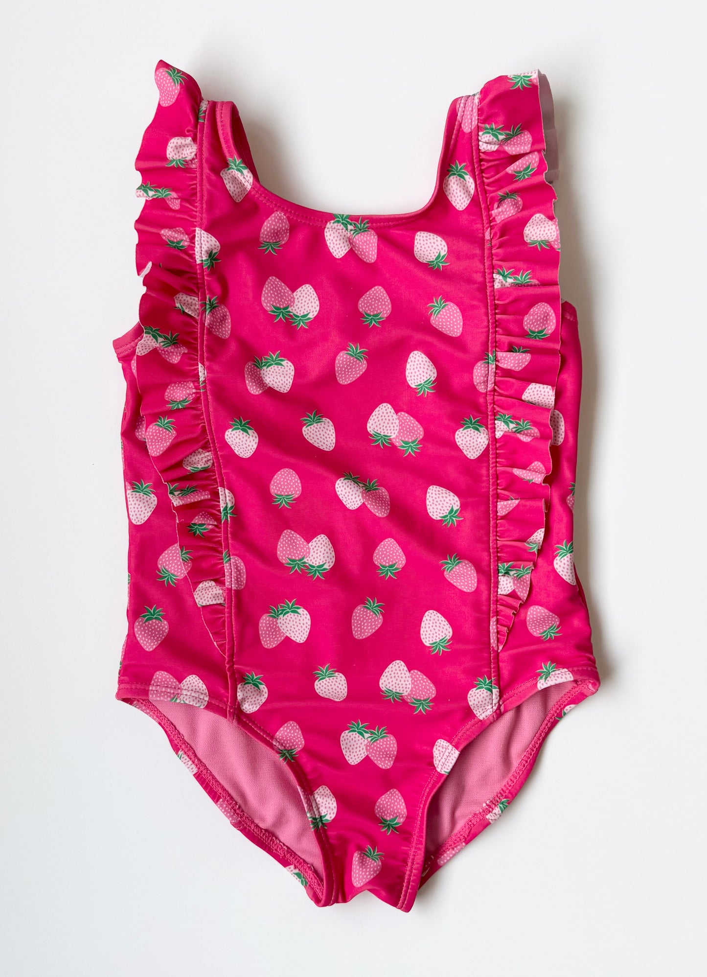 Joe Fresh Pink Ruffle Strawberries One Piece Swimsuit (5 Years)