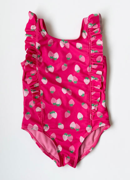 Joe Fresh Pink Ruffle Strawberries One Piece Swimsuit (5 Years)